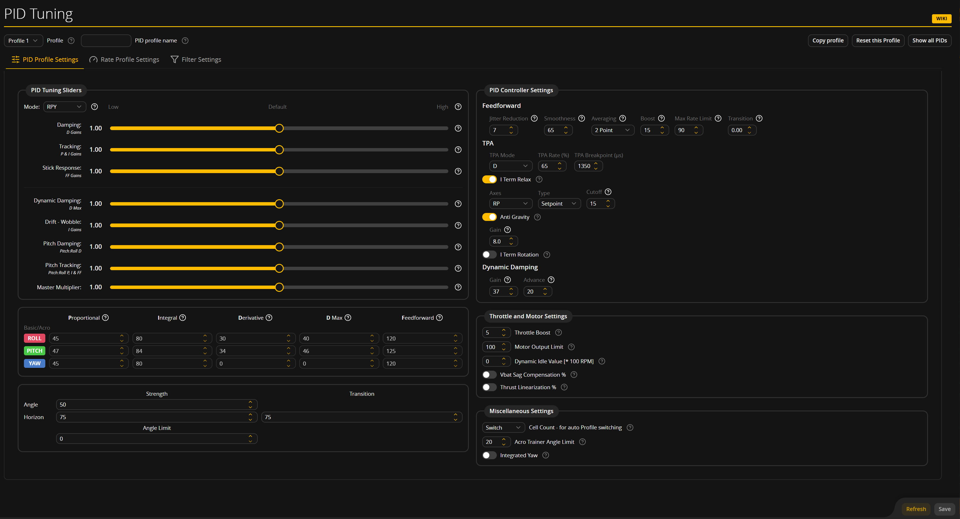 PID Profile Settings